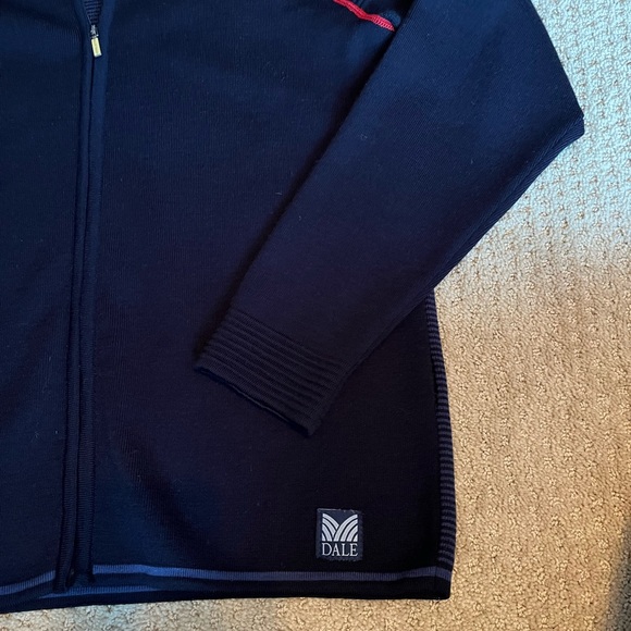 Dale of Norway full zip wool sweater, navy blue with red accent trim. EUC - Picture 3 of 5